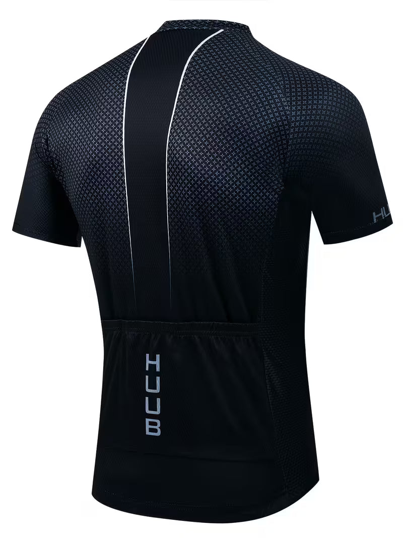 Black cycling jersey men's short sleeve back