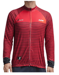 A red and black striped long-sleeve cycling jersey with a full-zip front, featuring 'eXTREME' and 'NW' logos on the chest, shown on a model against a white background.