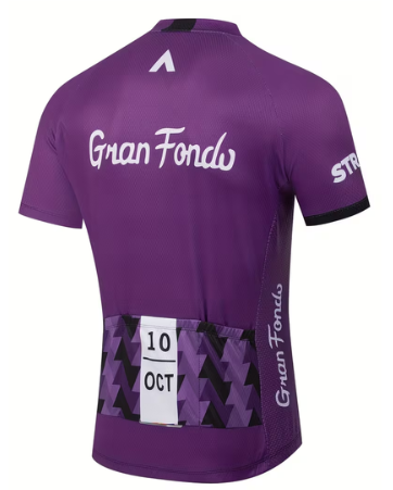 A purple cycling jersey shown from the back