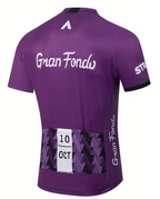 A purple cycling jersey shown from the back
