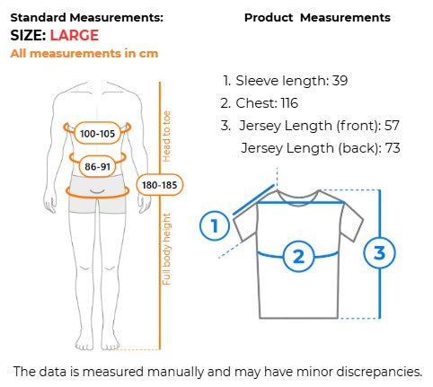Mens short sleeve cycling jersey measurements