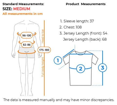 Mens short sleeve cycling jersey measurements