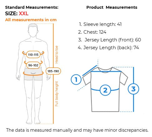 Mens short sleeve cycling jersey measurements