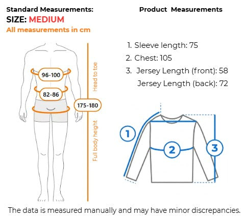 men's long sleeve cycling jersey size measurements