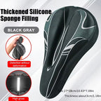 Black and gray bicycle seat with thickened silicone sponge filling on a white background