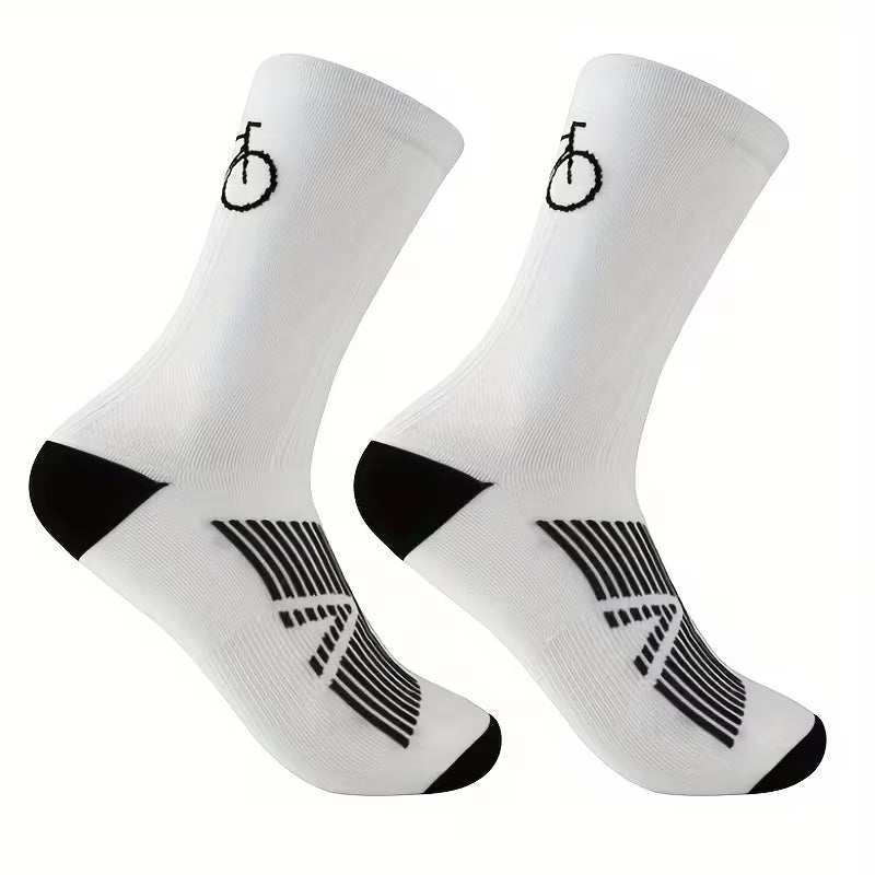 White Unisex Cycling Socks - Bicycle Icon